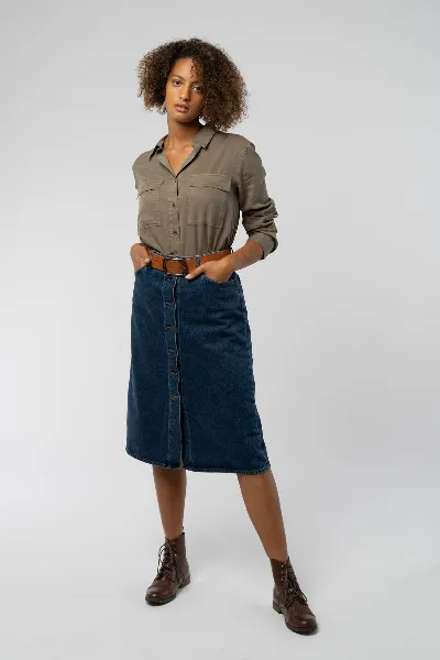 PeopleTree Denim Midi Rock aus Bio Baumwolle