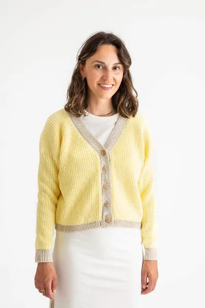 MATONA MATONA Damen vegan Strickjacke Color Block Narzissengelb