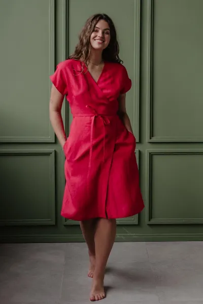 AmourLinen AmourLinen Damen vegan Wickelkleid Olivia Viva Magenta