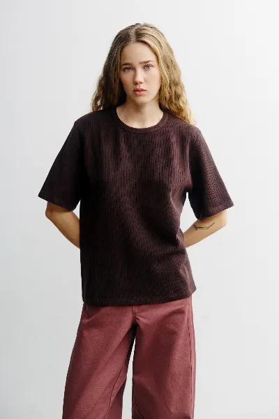 Rotholz Rotholz Damen vegan T-Shirt Mit Rippstrick