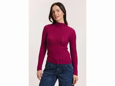 tranquillo tranquillo Damen-Langarmshirt 'Carool' aus EcoVero-Rippstrick, raspberry,