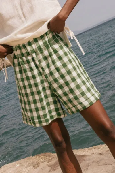 AmourLinen AmourLinen Damen vegan Shorts Mia Green Gingham