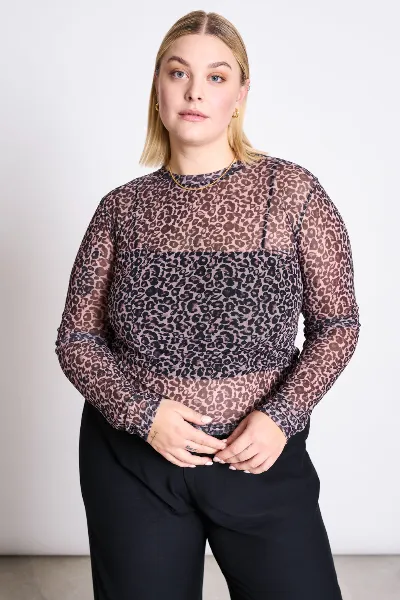 JAN N JUNE JAN 'N JUNE Damen vegan Langarmshirt Mesh Dora Leo Print