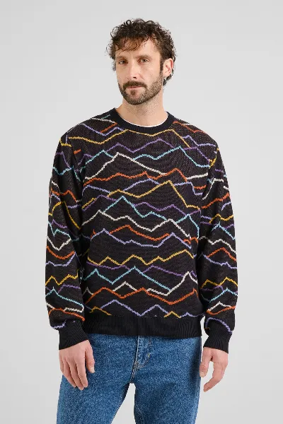 dedicated Strickpullover Mora Line Mountain AOP Schwarz