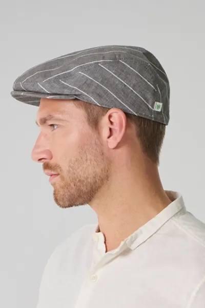 HempAge Hempage Herren vegan Flache Mütze Gestreift Asphaltt