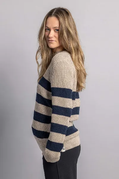 DIRTS DIRTS Herren vegan Strickpullover Mit Rundhalsausschnitt Gestreift Navy/Desert