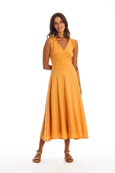 RAVENS VIEW IBIZA RAVENS VIEW IBIZA Damen vegan Ã„rmelloses Kleid Veronika Gold Sandgelb