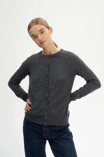 MELA MELA Damen vegan Strickjacke Fine Nameen Anthrazit Melange