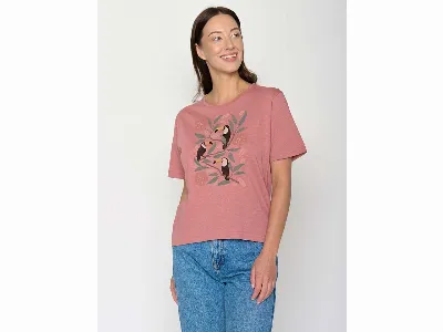 GreenBomb GREENBOMB Bio-Damen-T-Shirt Tucan Flower weit geschnittten, dark rose,