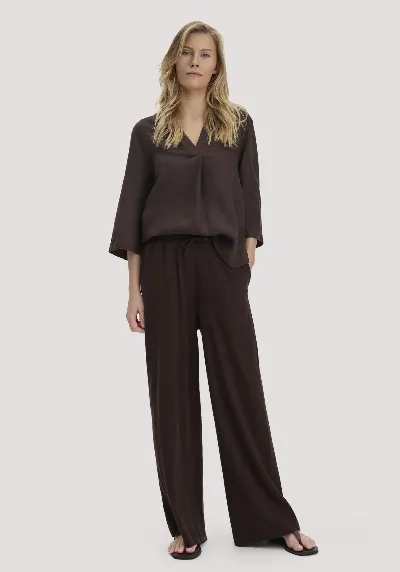hessnatur hessnatur Damen Jersey Hose Wide Leg Relaxed aus Leinen und Bio-Baumwolle - braun