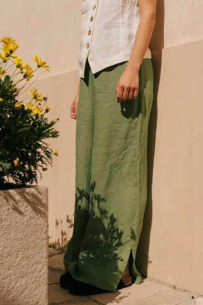 AmourLinen AmourLinen Damen vegan Hose Leah Matcha