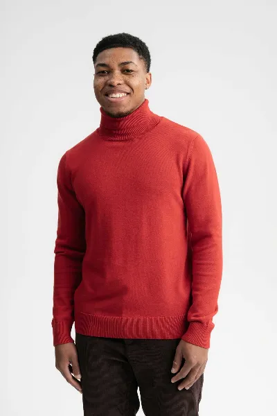 MELA MELA Herren vegan Feinstrick-Rollkragenpullover Kanja Granatapfel