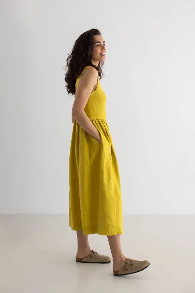 TWOTHIRDS TWOTHIRDS Damen vegan Kleid Formentera Golden Green