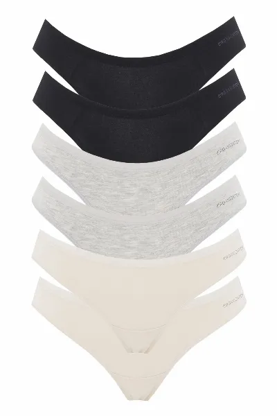 ORGANICATION ORGANICATION Damen vegan Multipack 6er-Pack Zehensteg Kavinn Off White, Grey Melange & Black