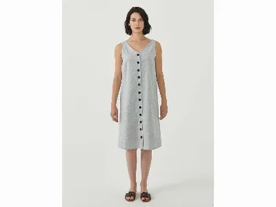 ORGANICATION ORGANICATION Bio-Damen-Midi-Kleid mit Knopfleiste gestreift shadow/off white,