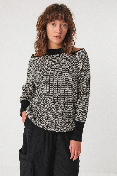 SKFK SKFK Damen vegan Strickpullover Euba Schwarz/WeiÃŸ