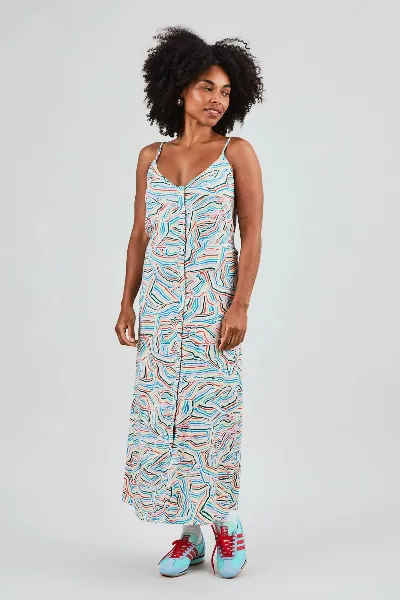 Brava Fabrics Kleid Messy Stripes Strap Blau