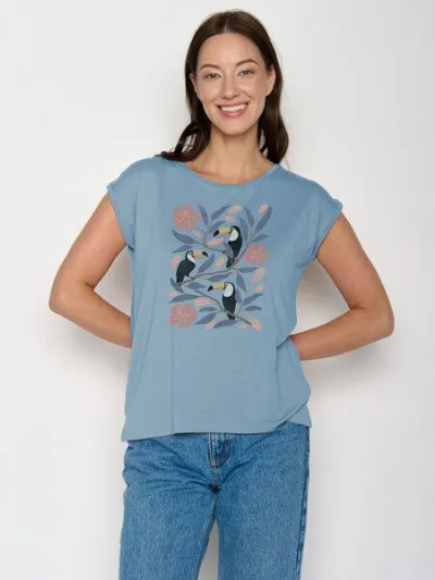 GreenBomb GREENBOMB Tucan Flower Timid - Lässiges Shirt aus LENZING TENCEL Mix / hochwertiger Print / Fair & Vegan