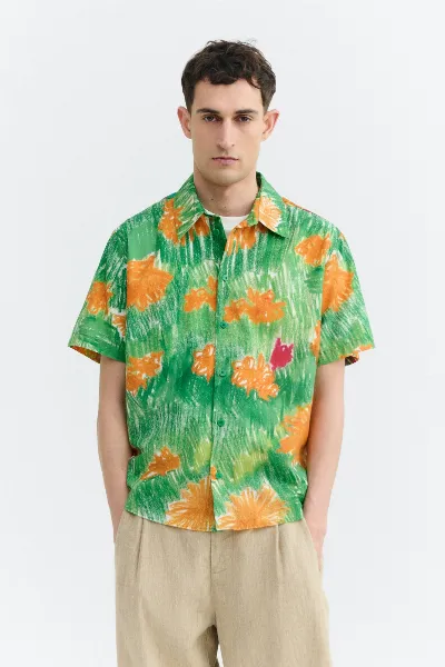thinking mu Thinking MU Herren vegan Shirt Paddy Crayon Floral