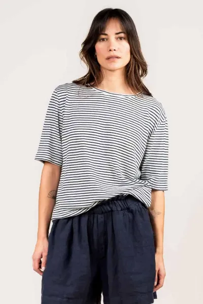 Kuyichi Kuyichi Damen vegan T-Shirt Olivia WeiÃŸ/Marineblau