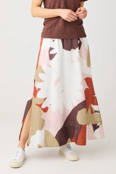 KnowledgeCotton Apparel KnowledgeCotton Apparel Damen vegan Maxirock Leinen Print Multicolor