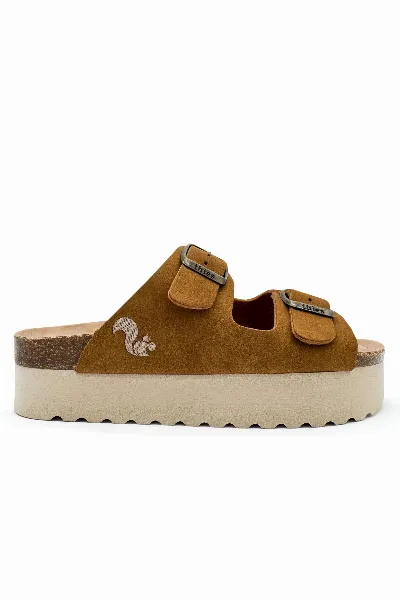 thies thies Damen vegan Sandalen Plateau Cognac