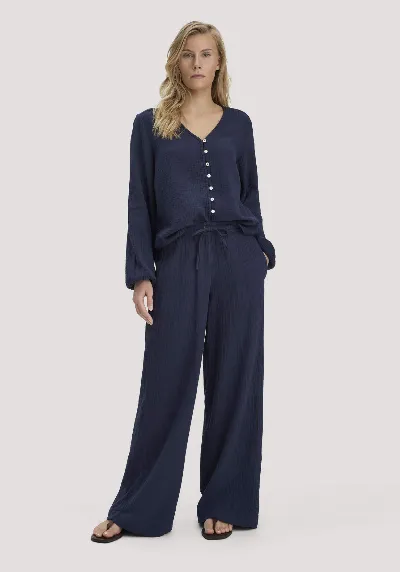 hessnatur hessnatur Damen Musselin Hose Wide Leg aus Bio-Baumwolle - blau