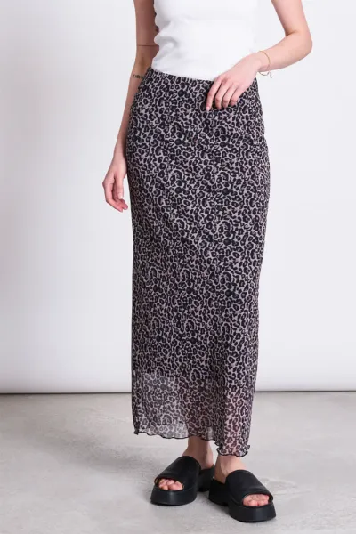JAN N JUNE JAN 'N JUNE Damen vegan Maxirock Mesh Smuk Leo Print