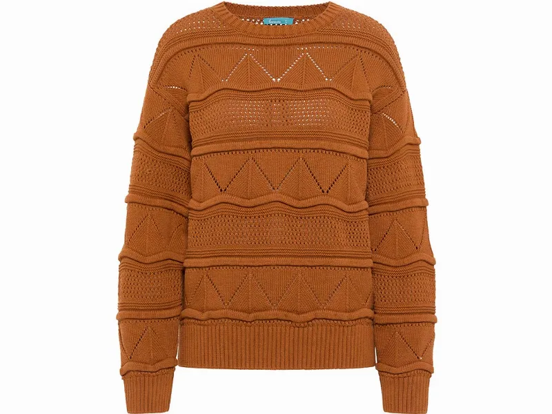 tranquillo tranquillo Bio-Damen-Strickpullover mit Rundhalsausschnitt, gemustert, caramel,