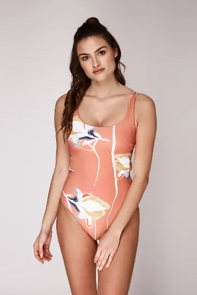 Woodlike Woodlike Damen vegan Einteiliger Badeanzug Alli Flower Print Orange