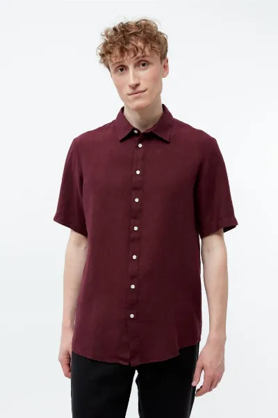 Givn Givn Herren vegan Hemd Mit Kurzen Ã„rmeln Dylan Burgundy