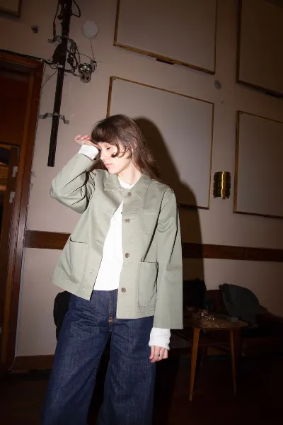 Nudie Jeans Jacke Lovis Herringbone Gr&uuml;n