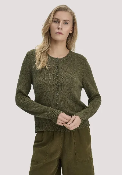 hessnatur hessnatur Damen Strick Jacke Regular aus Leinen mit Baumwolle und Viskose - grün
