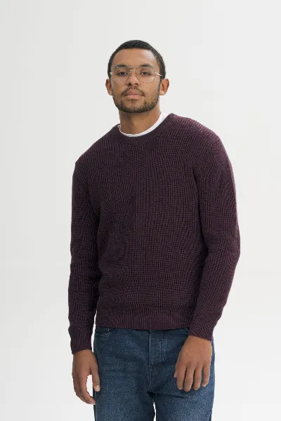 MELA MELA Herren vegan Strickpullover Ravi Elderberry Melange