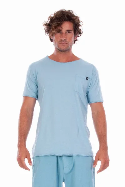RAVENS VIEW IBIZA RAVENS VIEW IBIZA Herren vegan T-Shirt Rundhalsausschnitt Wild Pocket Cameo Blau