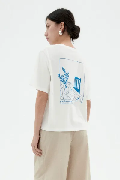 thinking mu Thinking MU Damen vegan T-Shirt Lucia Tischtuch WeiÃŸ & Blau