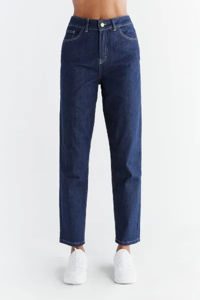 Evermind Evermind Damen vegan Jeans Mom Fit Dunkel Schiefer Blau