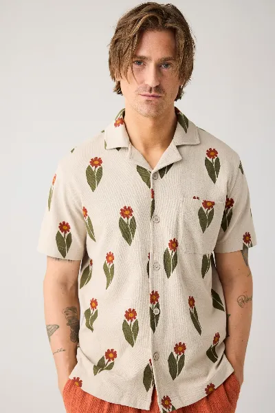 KnowledgeCotton Apparel KnowledgeCotton Apparel Herren vegan Hemd Mit Kurzen Ã„rmeln Und BouclÃ©-Druck