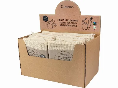 Memo 24 Pack à 2 Stk. memo Bio-Baumwollbeutel für Obst & Gemüse, im Display