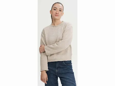 MELA MELA Bio-Damen-Strickpullover 'GEETHA' mit Rollsaum, kiesel melange,
