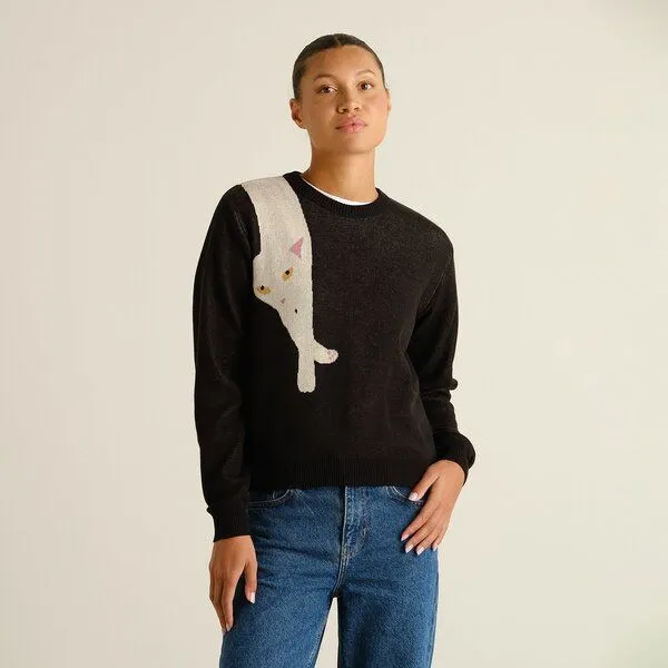 Dedicated DEDICATED Damen Strickpullover Arendal Long Cat Black