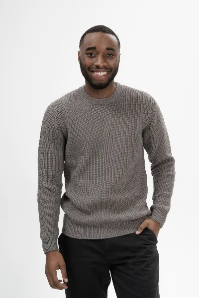 MELA MELA Herren vegan Strickpullover Ravi Bär Melange Grau