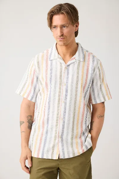 KnowledgeCotton Apparel KnowledgeCotton Apparel Herren vegan Hemd Relaxed Stripe Kurzarm Multicolor