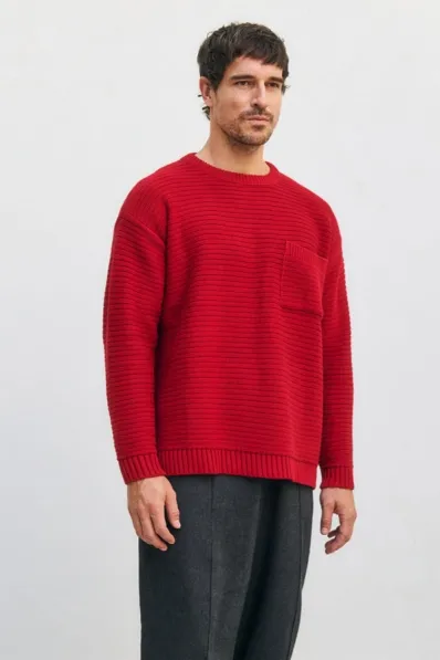 Rotholz Rotholz Herren vegan Strickpullover Gerippt Hell