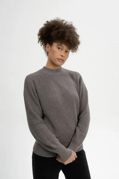 MELA MELA Damen vegan Strickpullover Riya Bear Melange Grau