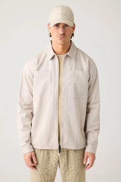 KnowledgeCotton Apparel KnowledgeCotton Apparel Herren vegan Zip Overshirt Twill Light Feather Gray