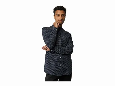 MELA MELA Bio-Herren-Hemd AMIT mit Stehkragen u. Brusttasche, navy grid,