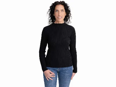 MELA MELA Bio-Damen-Strickpullover 'NAMARI' mit kurzem Stehkragen, schwarz,