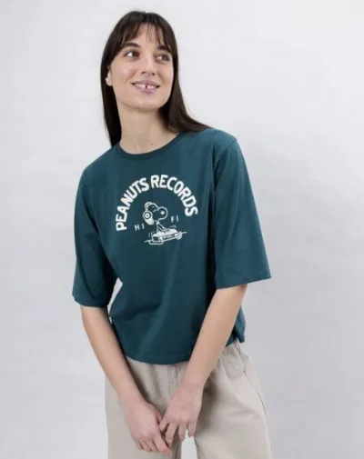 Brava Fabrics Brava Fabrics Peanuts Records Squared T-Shirt Grün
