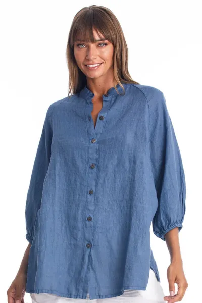 RAVENS VIEW IBIZA RAVENS VIEW IBIZA Damen vegan Leinenhemd Mei Indigoblau